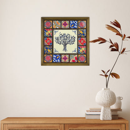 Mediterranean Tree of Life Handmade Anatolian Ceramic Tile Wall Art