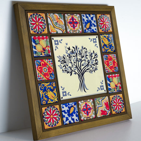 Mediterranean Tree of Life Handmade Anatolian Ceramic Tile Wall Art