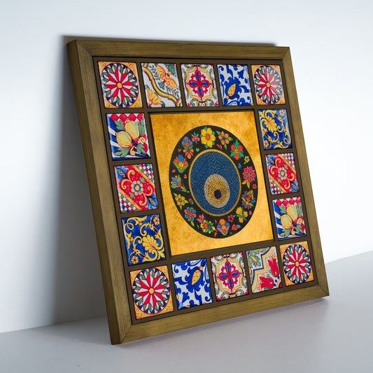 Evil Eye Medallion Kiln Fired Ceramic Tile Wall Art