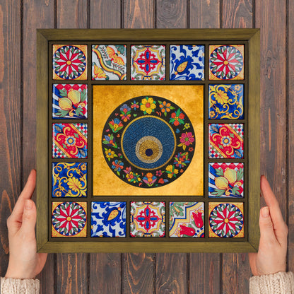 Evil Eye Medallion Kiln Fired Ceramic Tile Wall Art