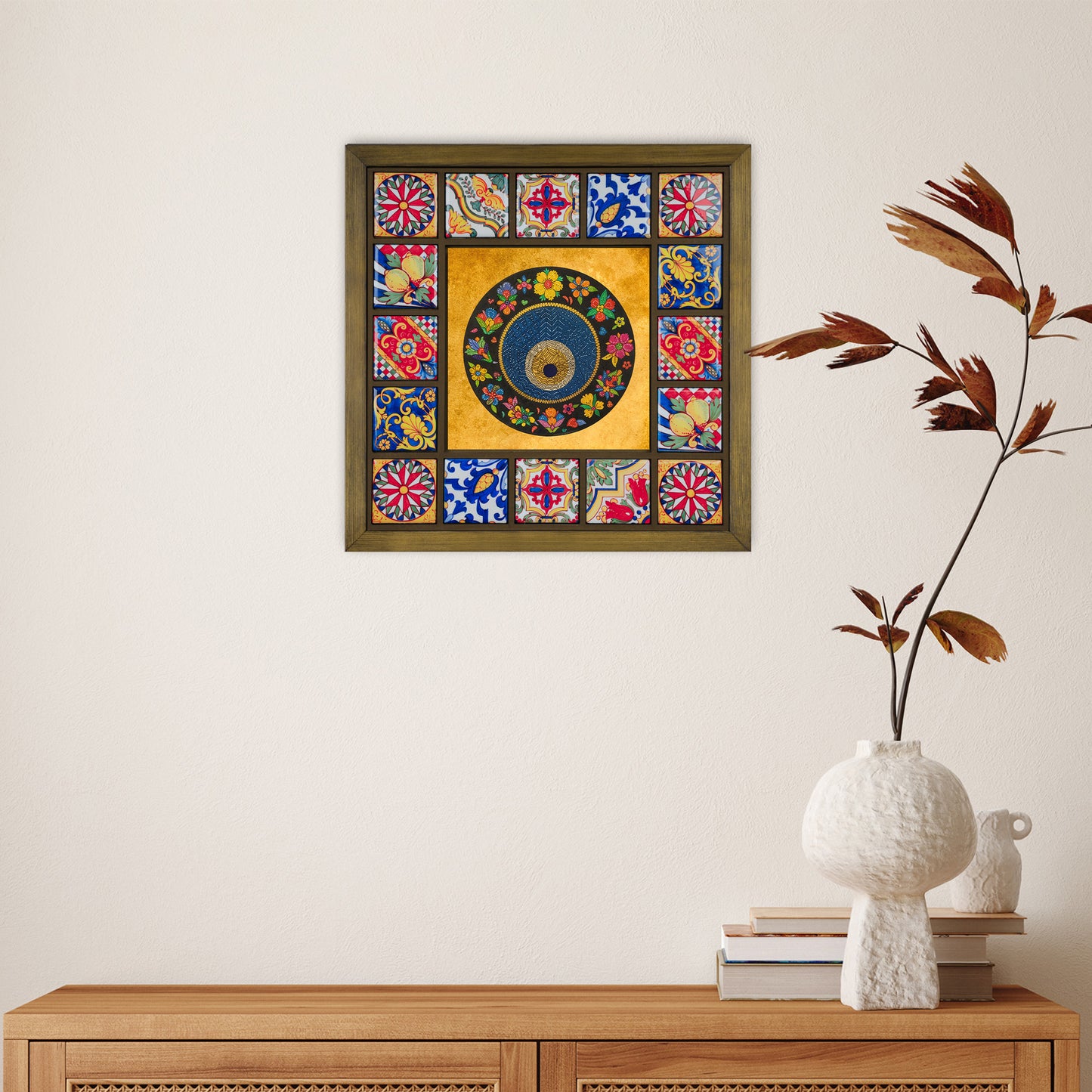 Evil Eye Medallion Kiln Fired Ceramic Tile Wall Art