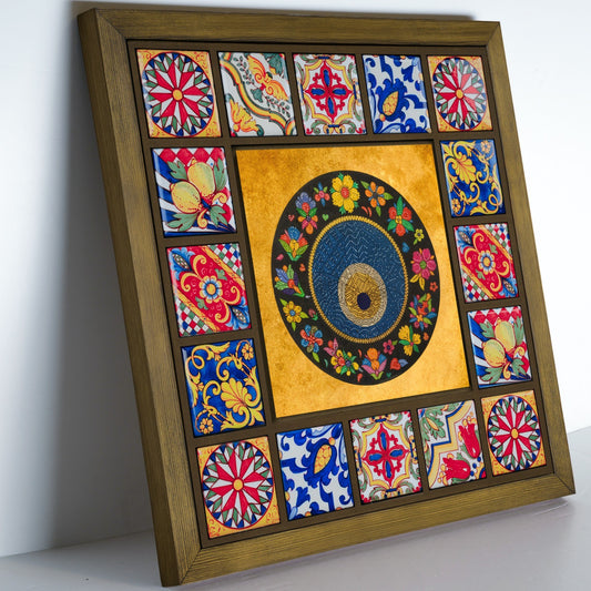 Evil Eye Medallion Kiln Fired Ceramic Tile Wall Art