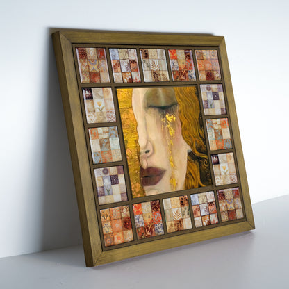 Klimt Style Golden Tears Kiln Fired Ceramic Tile Wall Art
