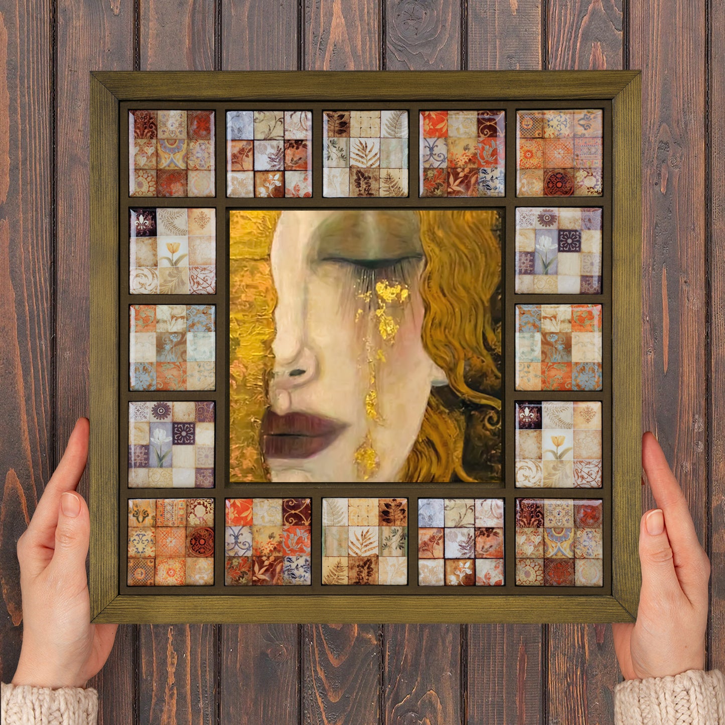 Klimt Style Golden Tears Kiln Fired Ceramic Tile Wall Art