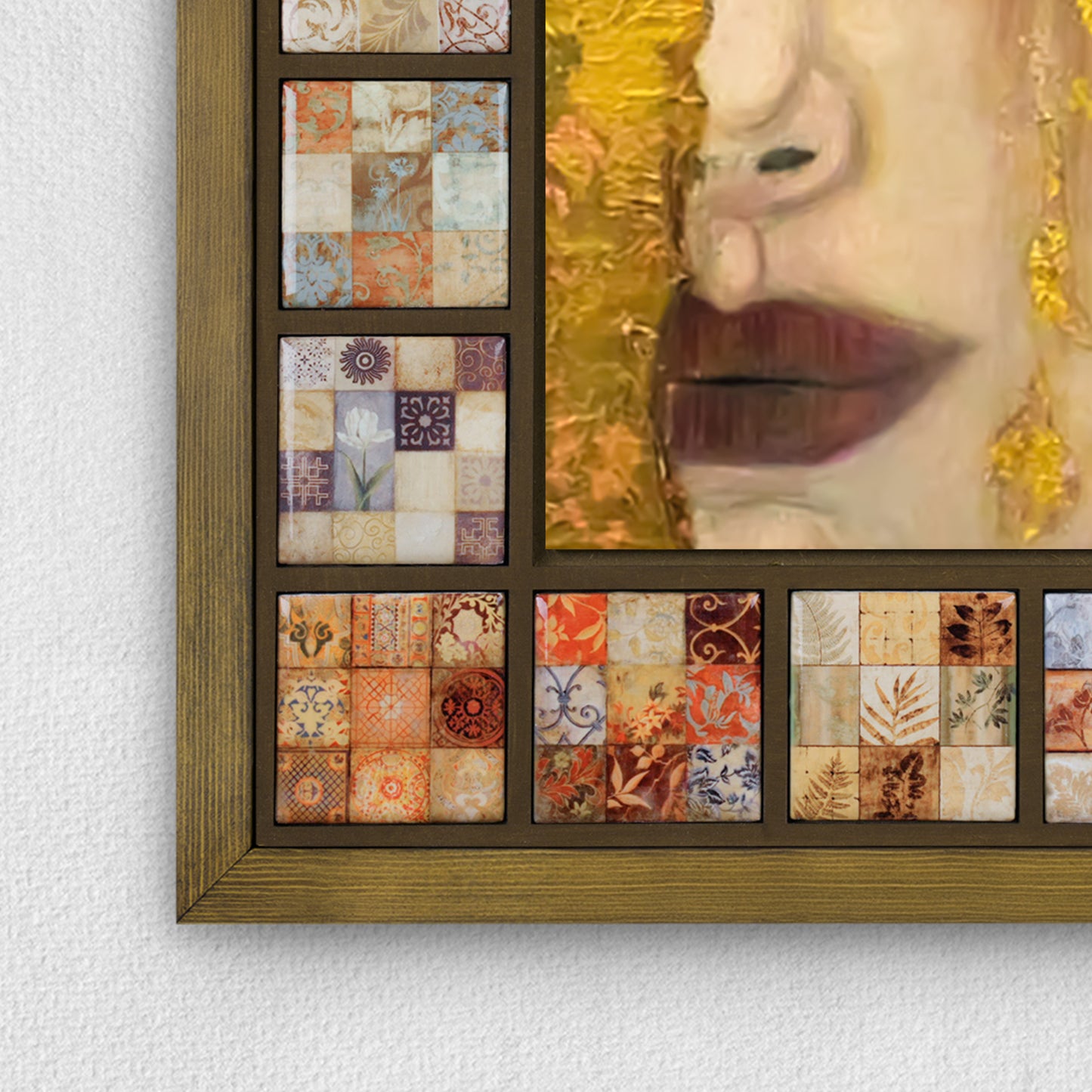 Klimt Style Golden Tears Kiln Fired Ceramic Tile Wall Art