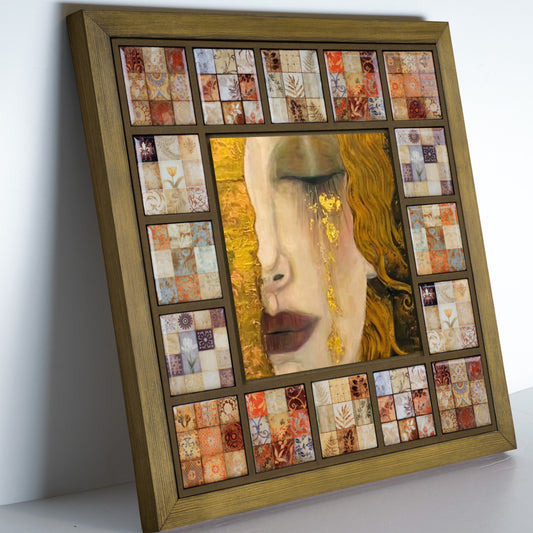 Klimt Style Golden Tears Kiln Fired Ceramic Tile Wall Art