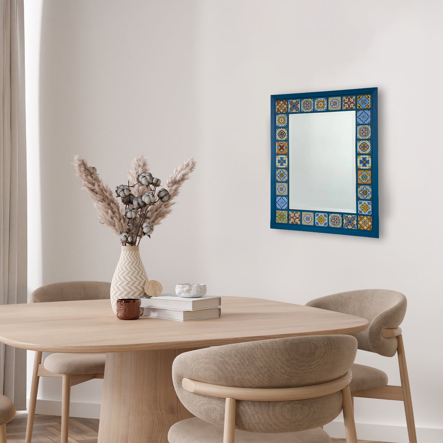 Azure Mosaic Handmade Anatolian Ceramic Tile Wall Mirror