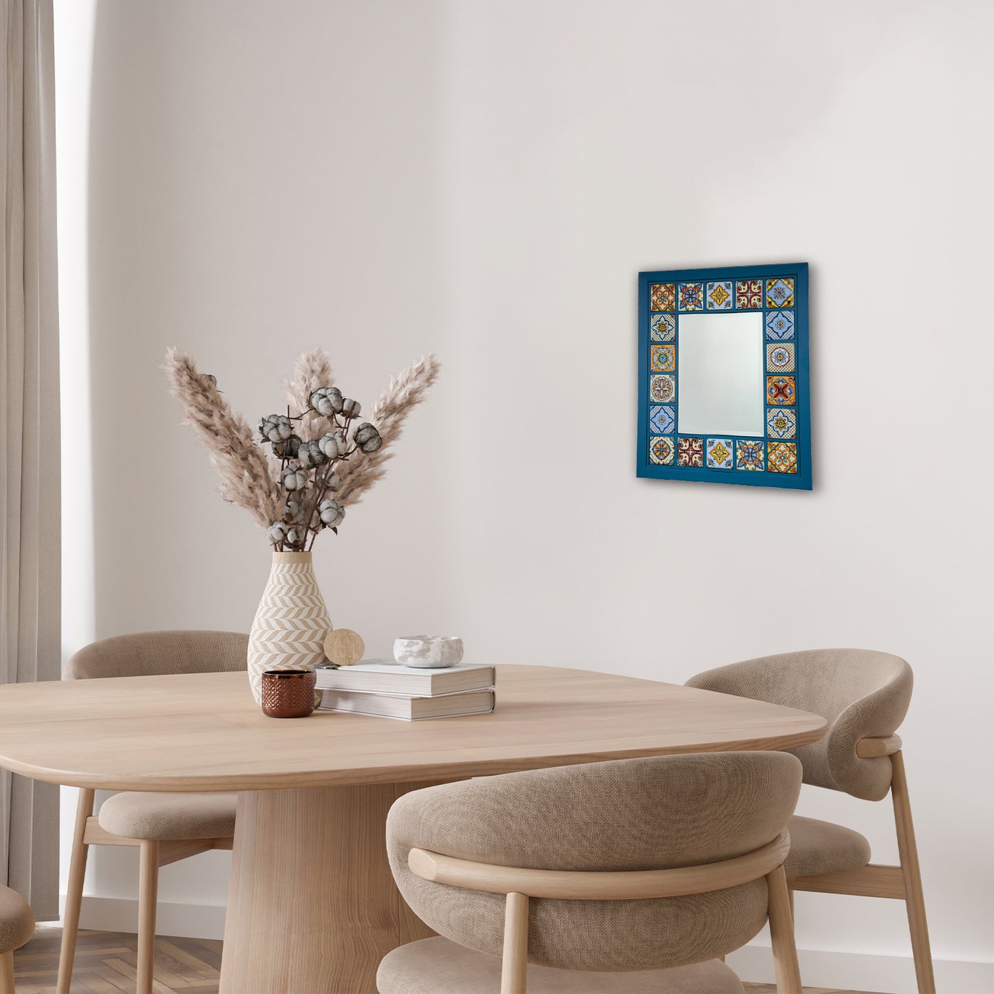 Azure Mosaic Handmade Anatolian Ceramic Tile Wall Mirror