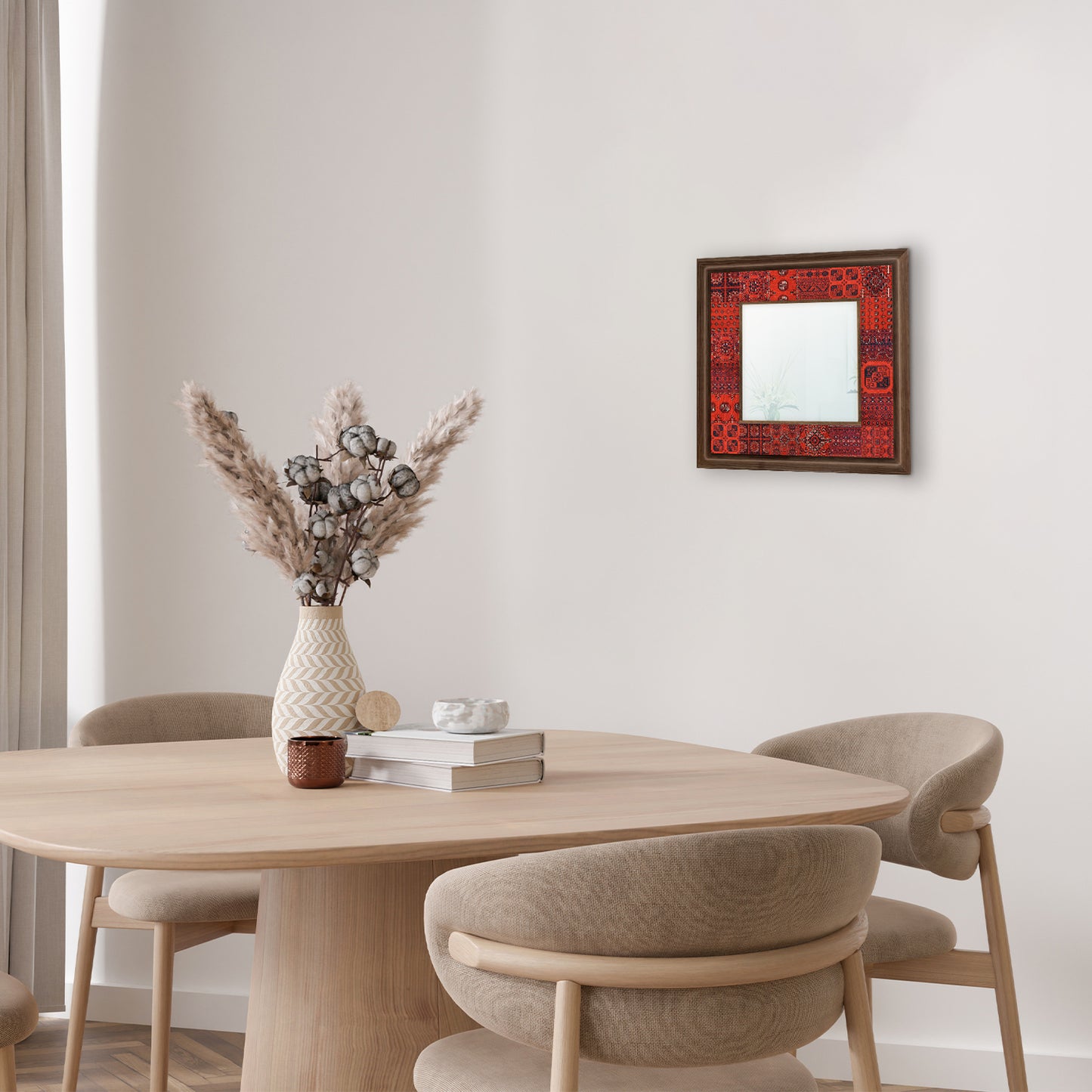 Afghan Red Square Mirror with table | Artistry Home