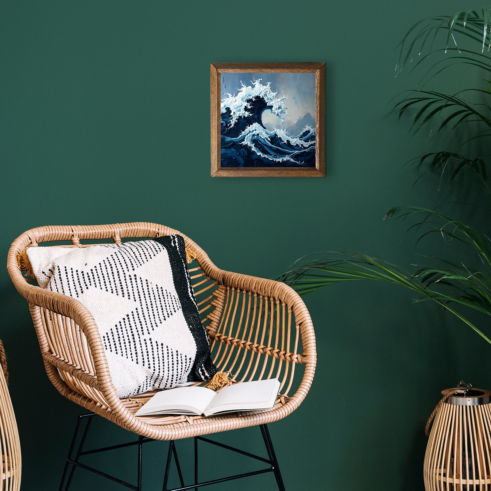 Wild Waves Natural Stone Wall Art - Green Background | Artistry Home