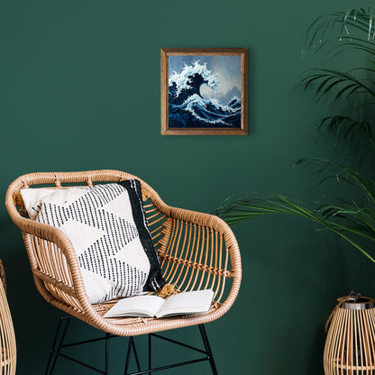 Wild Waves Natural Stone Wall Art - Green Background | Artistry Home