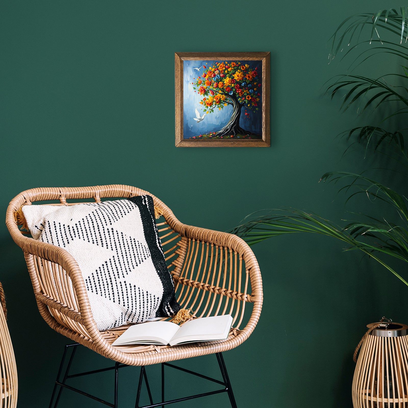 Colorful Tree Natural Stone Wall Art - Green Background | Artistry Home