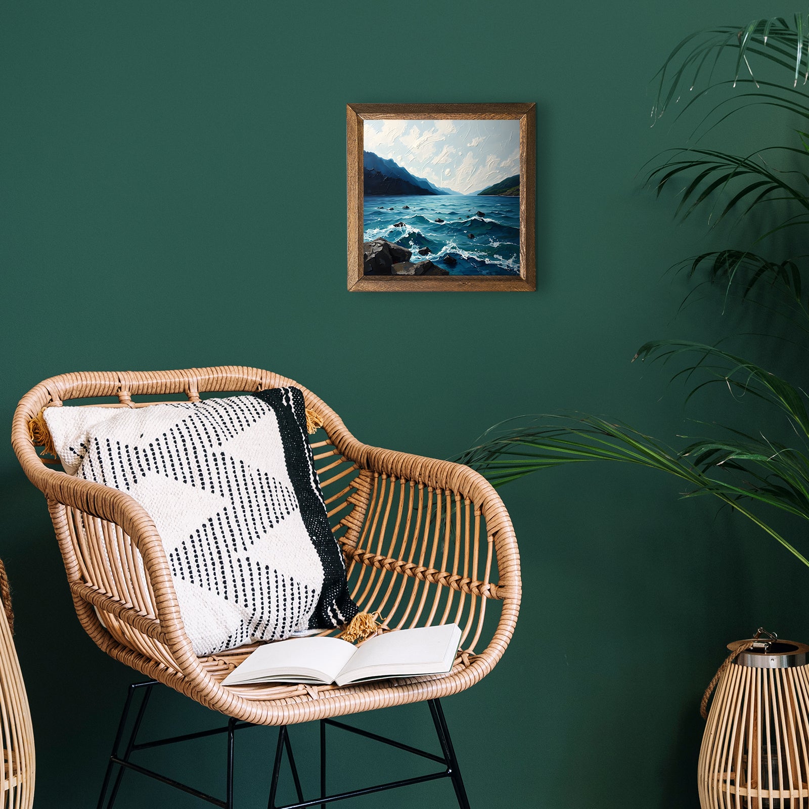 Calm Waves Natural Stone Wall Art - Green Background | Artistry Home