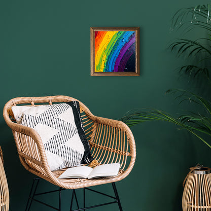 Rainbow Paint Natural Stone Wall Art - Green Background | Artistry Home
