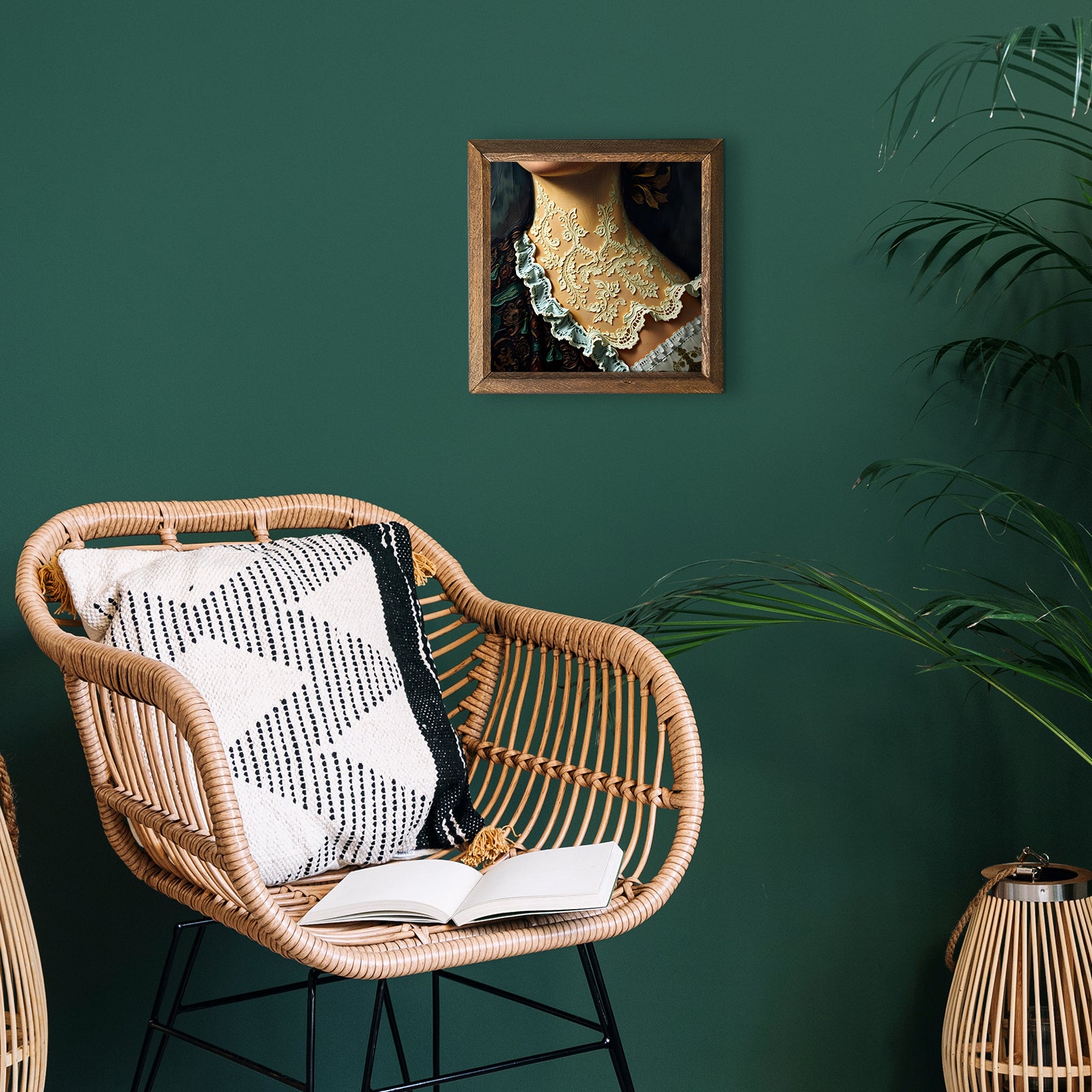 Victorian Era Lace Natural Stone Wall Art - Green Background | Artistry Home
