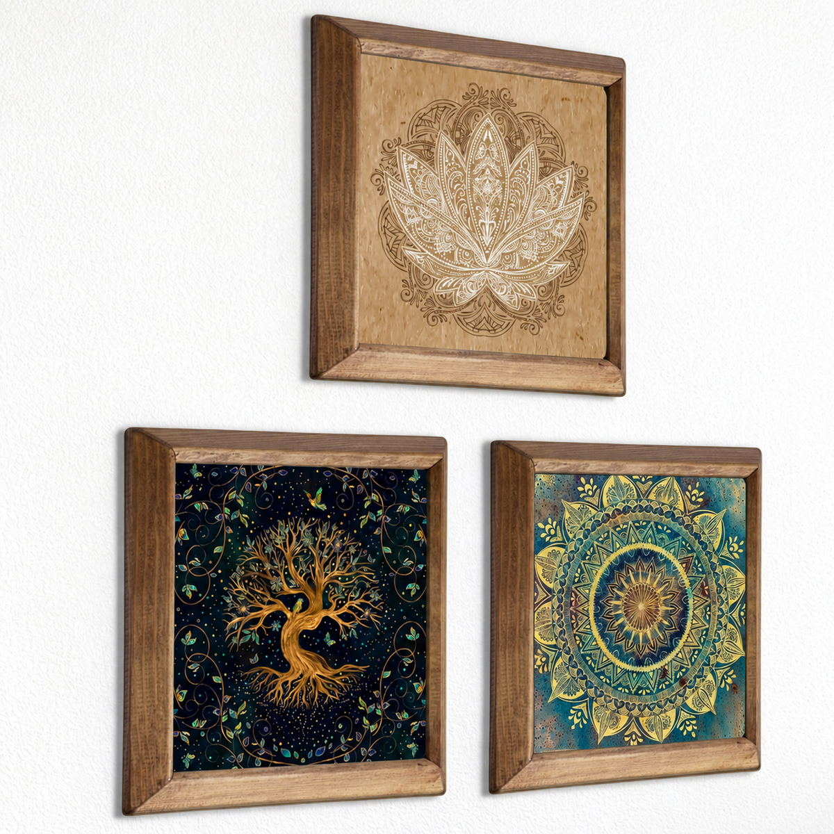Lotus, Tree of Life & Mandala Trio Stone Wall Art Set