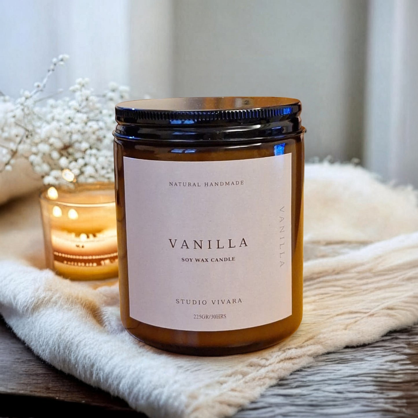 Vanilla Soy Wax Candle in Amber Glass