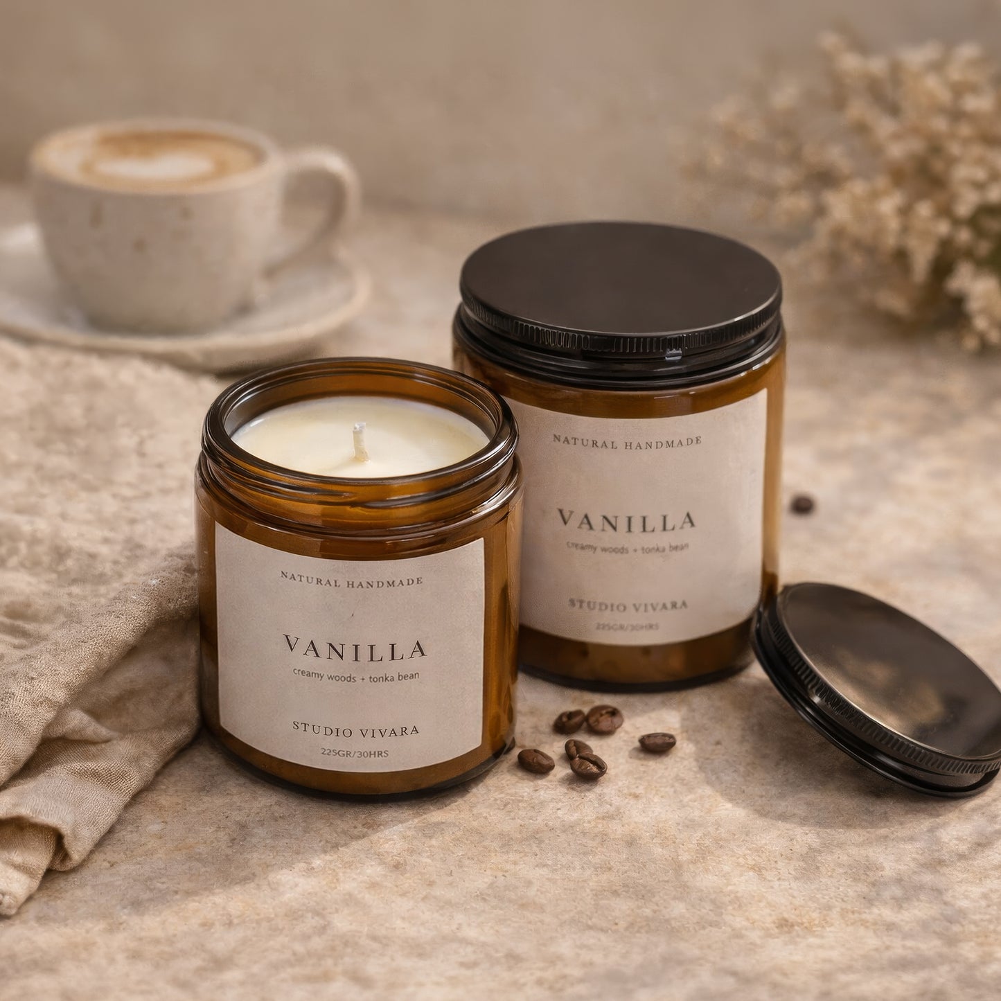 Vanilla Soy Wax Candle in Amber Glass