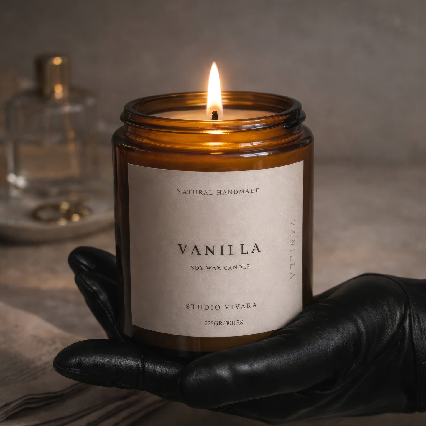 Vanilla Soy Wax Candle in Amber Glass