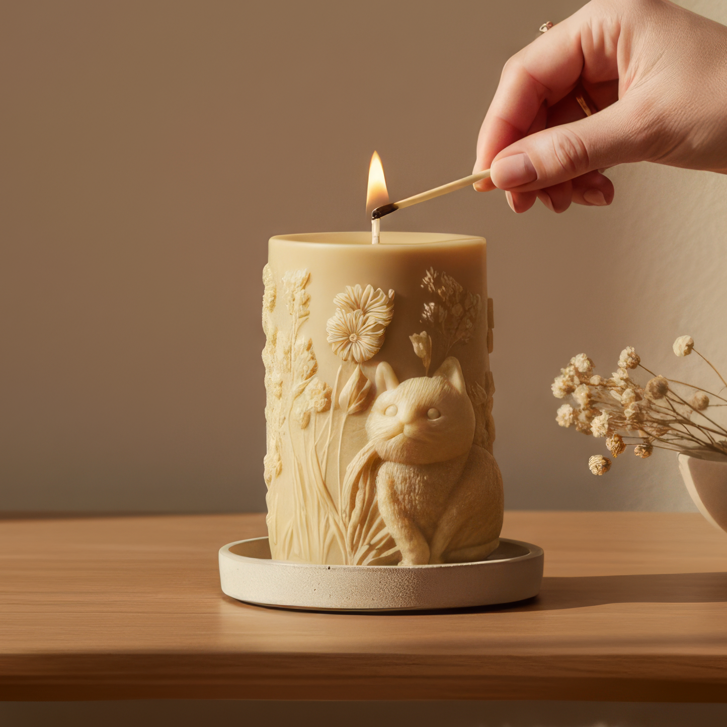 Cat Design Soy Wax Candle | Decorative Handmade Candle