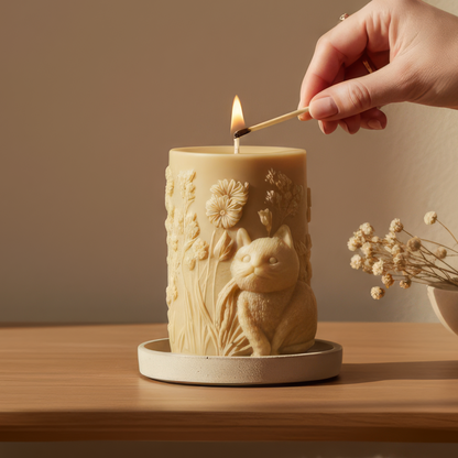 Cat Design Soy Wax Candle | Decorative Handmade Candle