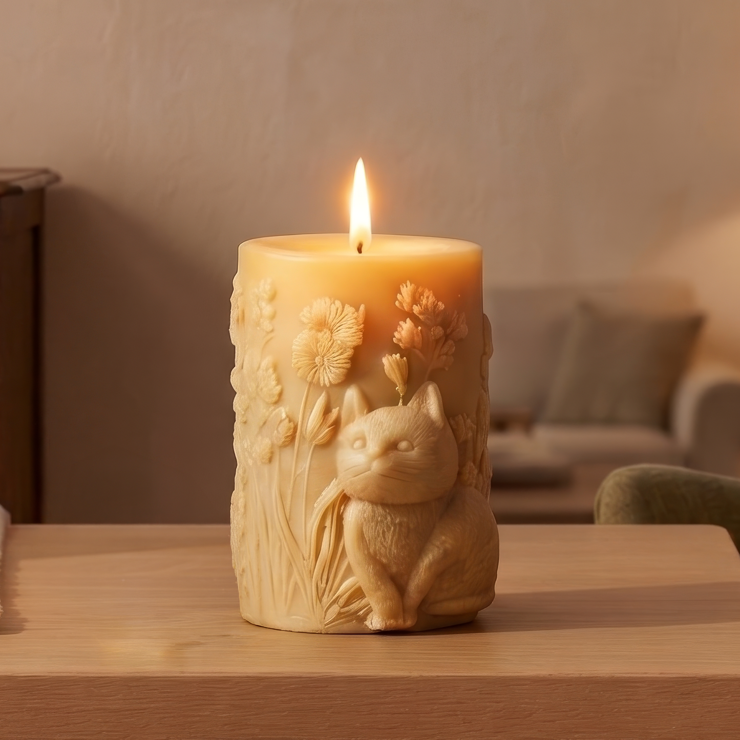 Cat Design Soy Wax Candle | Decorative Handmade Candle
