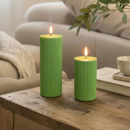 Green Cylinder Soy Wax Candle Set of 2 | Ribbed Candles
