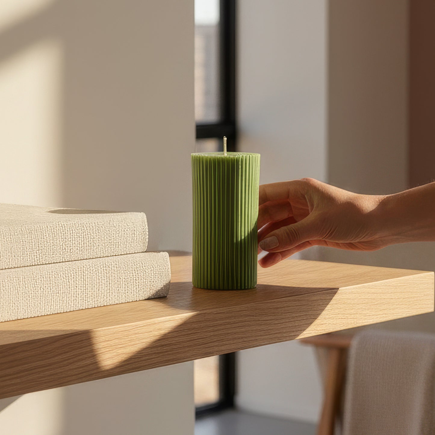 Green Cylinder Soy Wax Candle Set of 2 | Ribbed Candles
