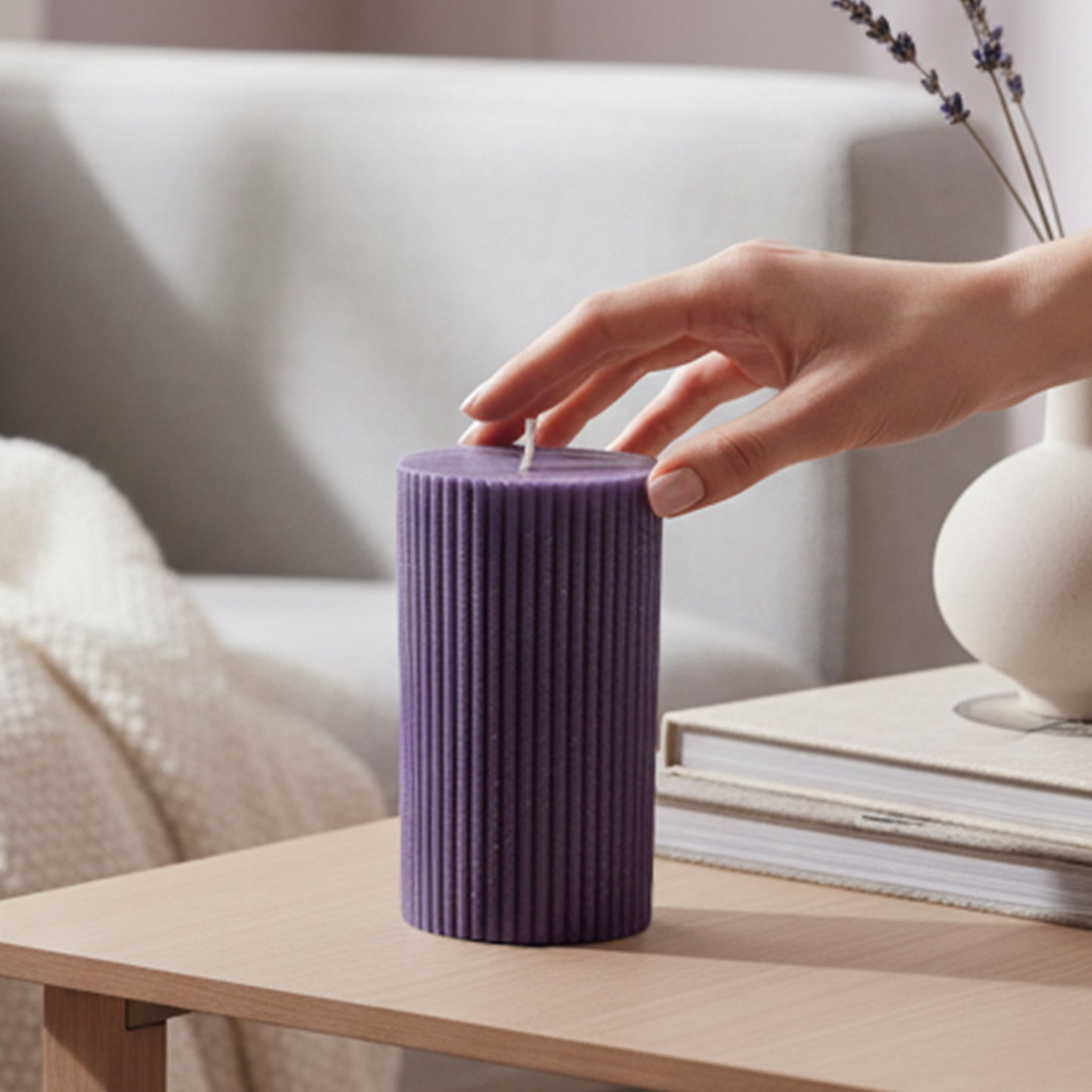 Purple Cylinder Soy Wax Candle Set of 2 | Ribbed Candles