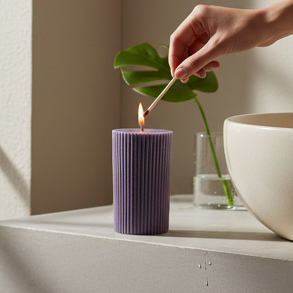 Purple Cylinder Soy Wax Candle Set of 2 | Ribbed Candles