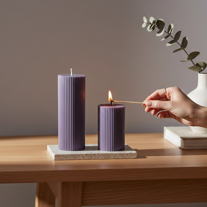 Purple Cylinder Soy Wax Candle Set of 2 | Ribbed Candles