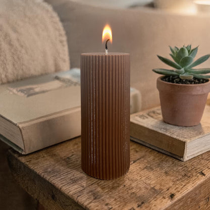 Brown Cylinder Soy Wax Candle Set of 2 | Ribbed Candles