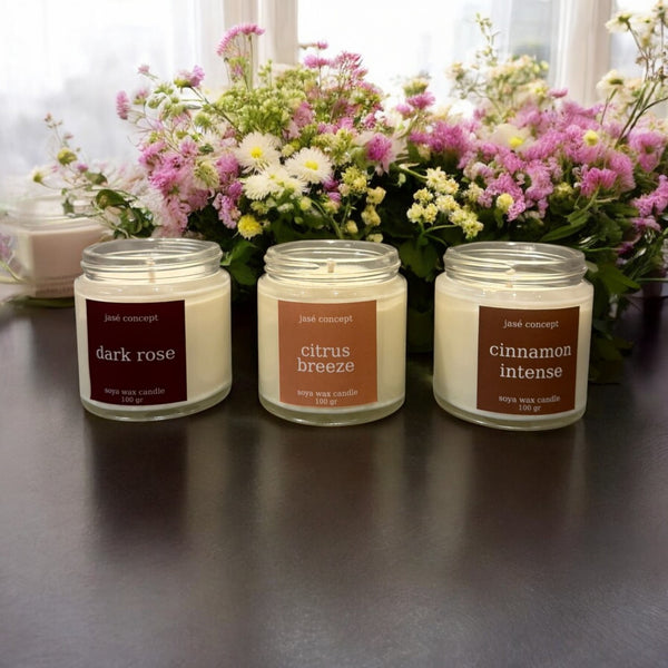 Handmade Soy Wax Candle Set - Rose, Citrus & Cinnamon Scented