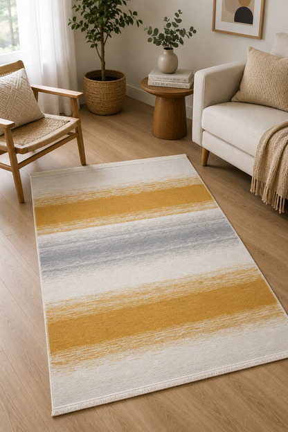 Arya Craft Grey Yellow Washable Recycled Cotton Rug