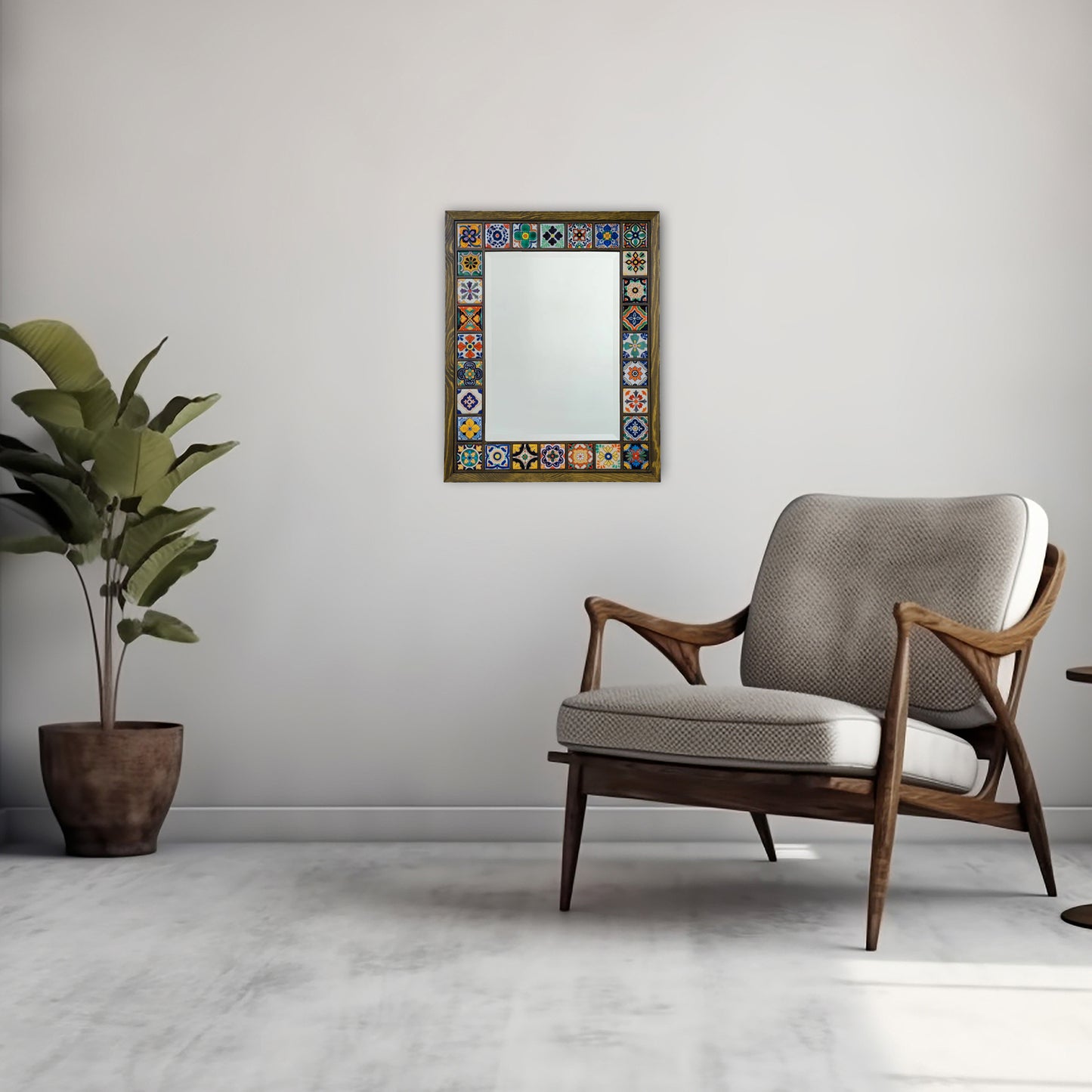 Mediterranean Edition Handmade Anatolian Ceramic Tile Wall Mirror