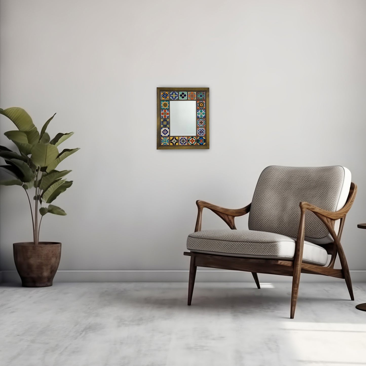 Mediterranean Edition Handmade Anatolian Ceramic Tile Wall Mirror
