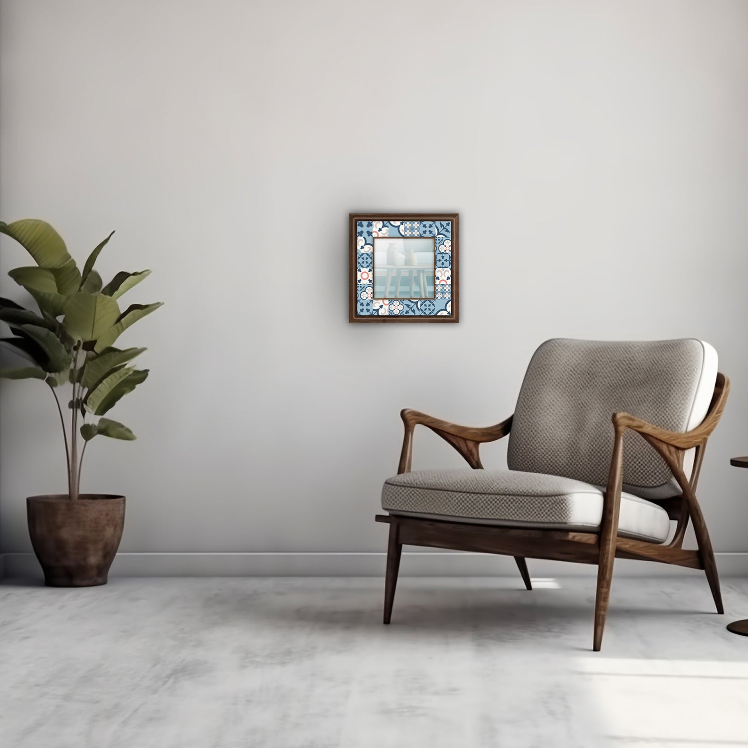 Blue Tiles Square Mirror with armchair | Artistry Home