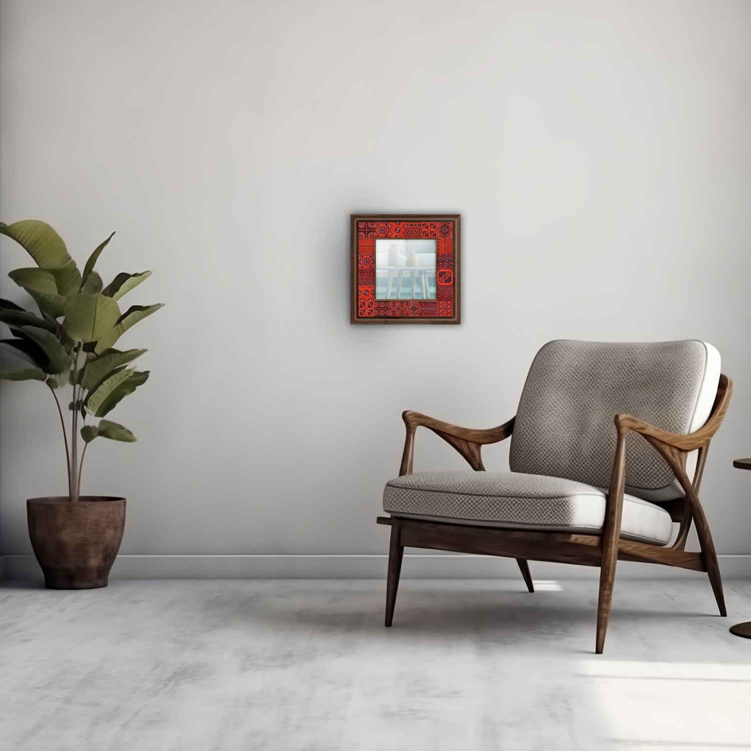 Afghan Red Square Mirror with armchair | Artistry Home