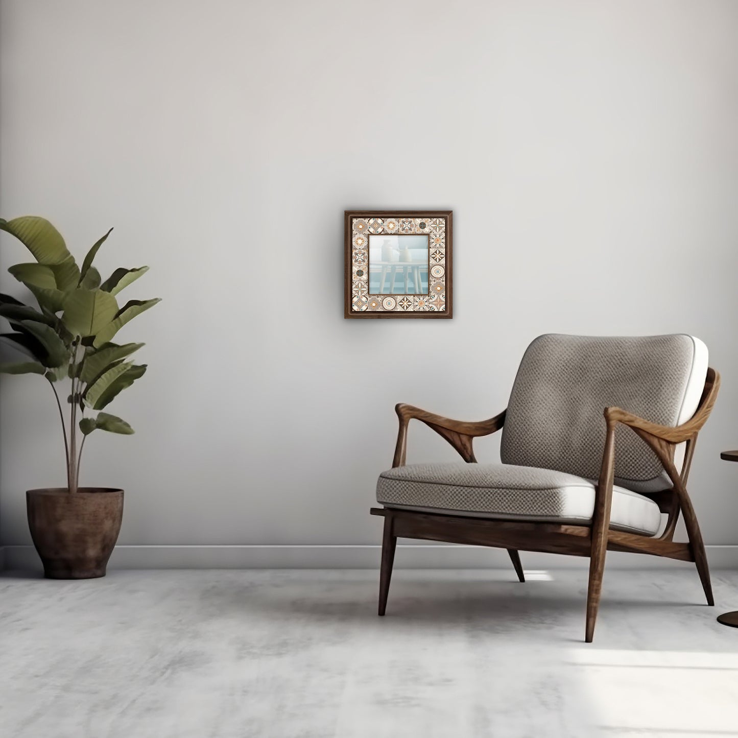 Rustic Tile Square Mirror with armchair | Artistry Home