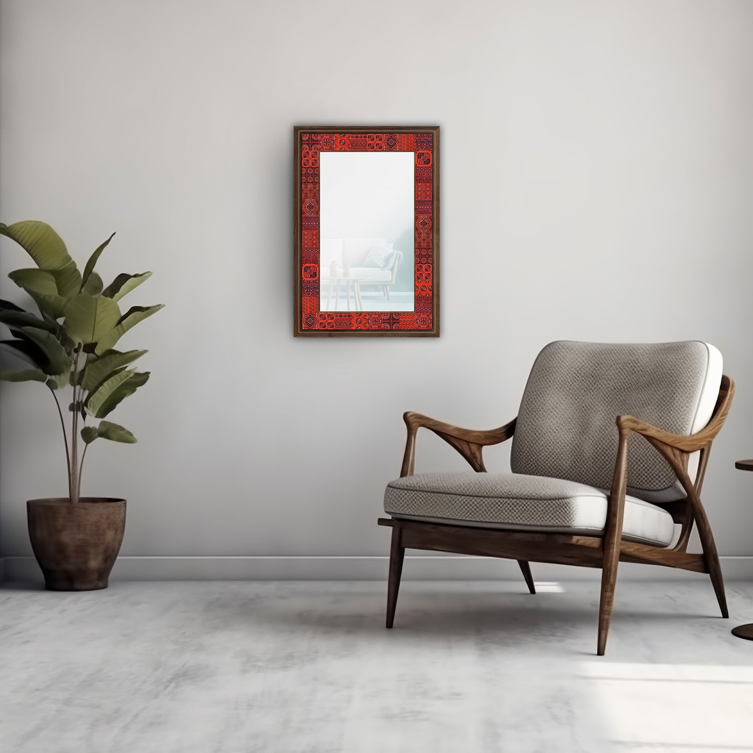 Afghan Red Mirror with armchair | Artistry Home