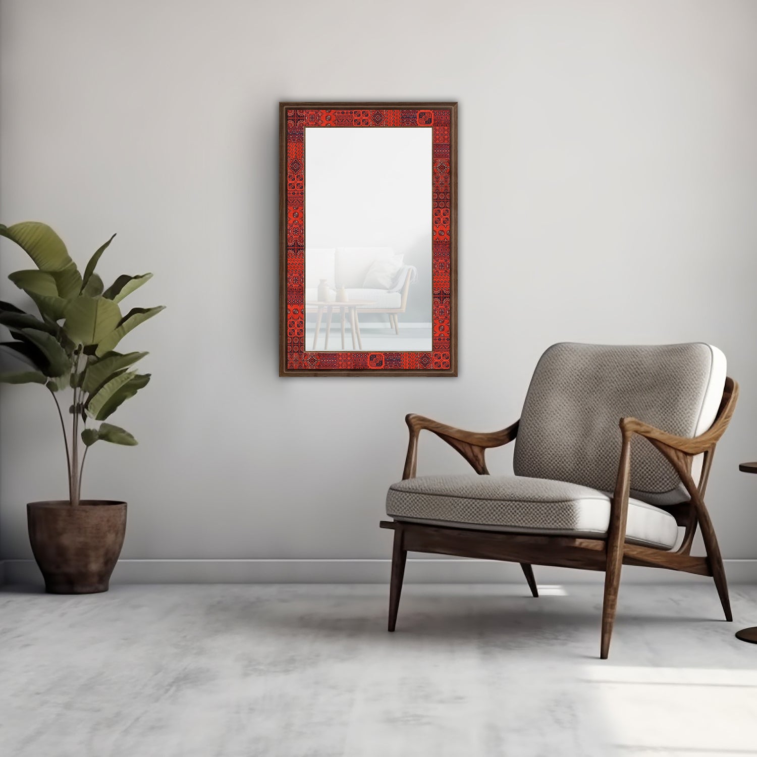 Afghan Red Mirror with armchair | Artistry Home