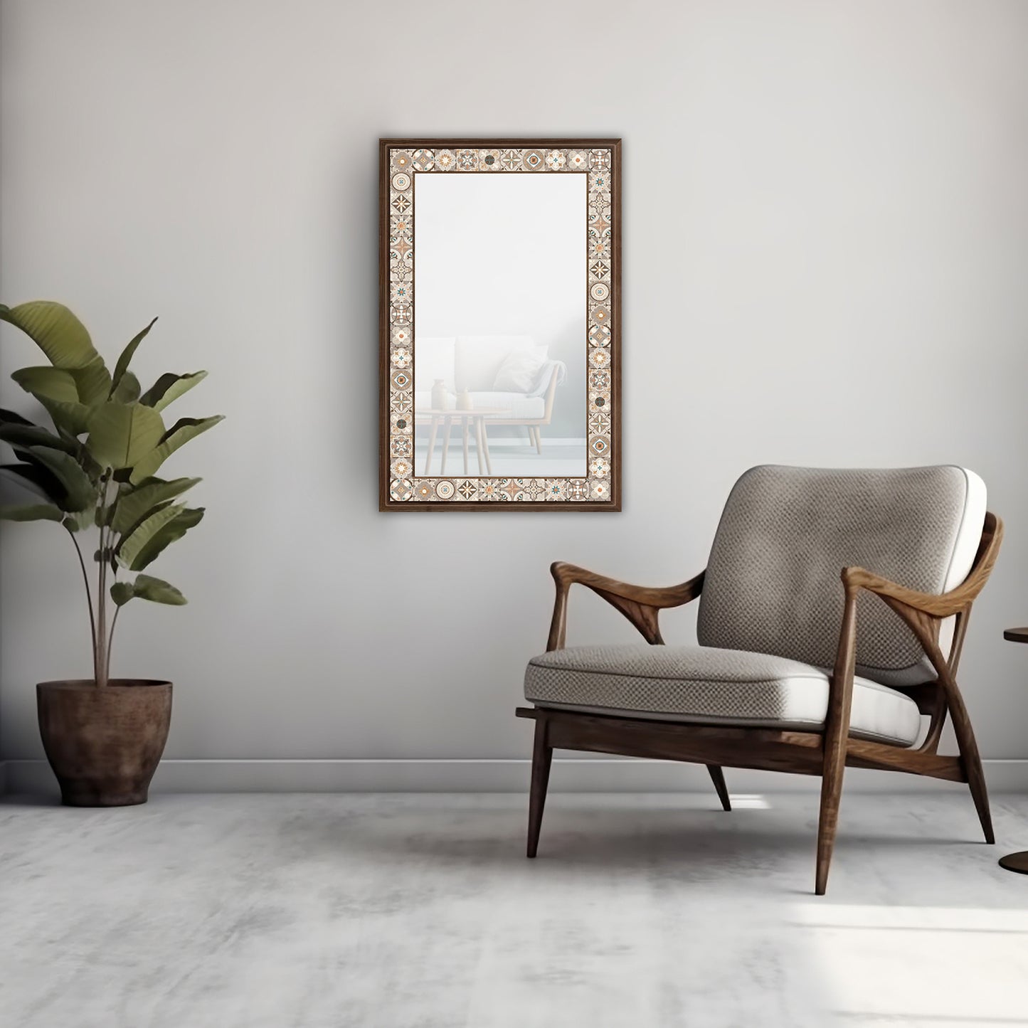 Rustic Tile Mirror with armchair | Artistry Home