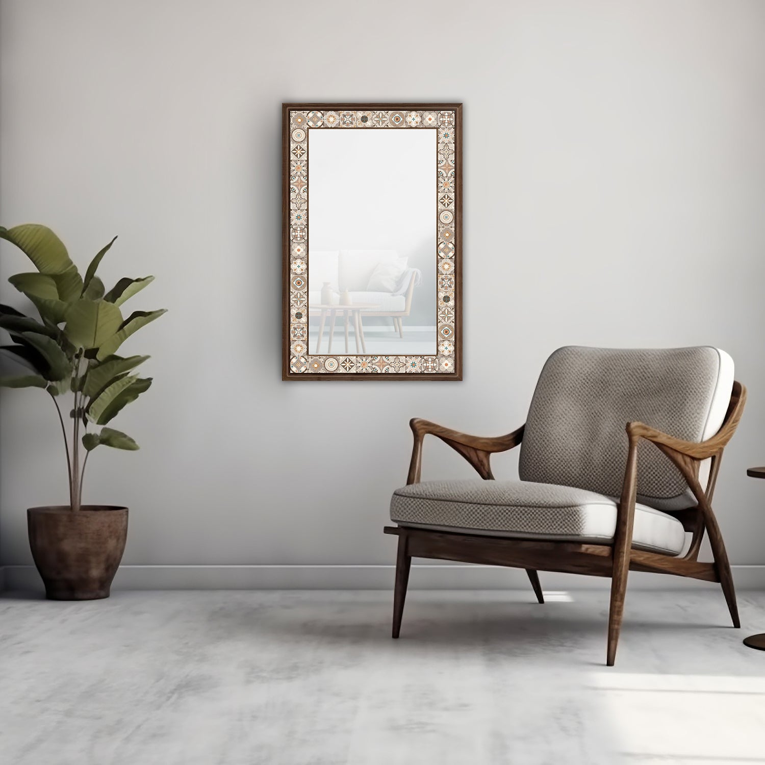 Rustic Tile Mirror with armchair | Artistry Home