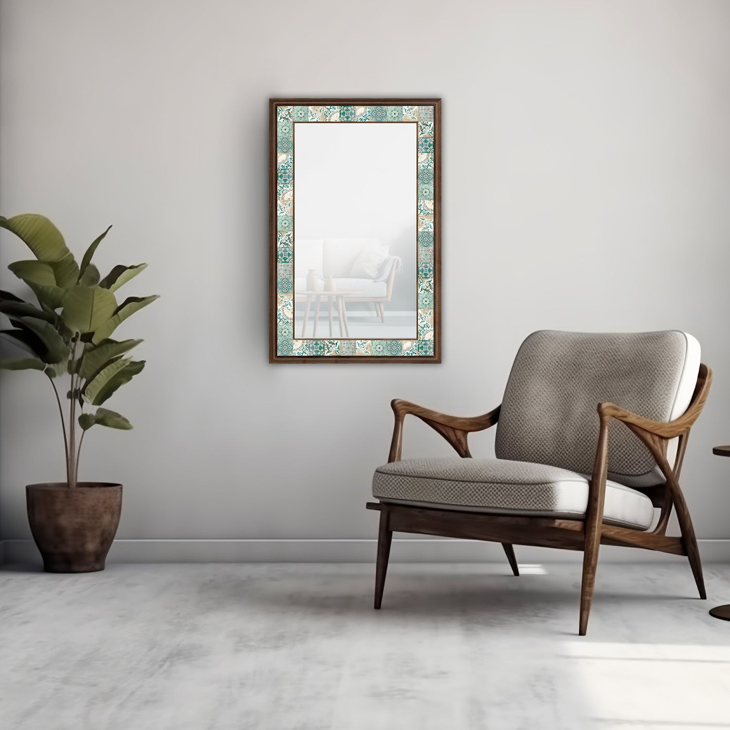 Green Tiles Mirror with armchair | Artistry Home