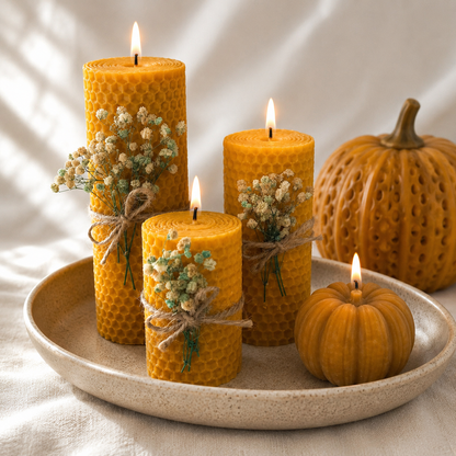 Pumpkin & Rolled Beeswax Candle Gift Set of 4