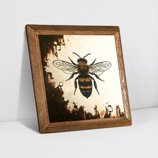 Rustic Bee Framed Stone Wall Art