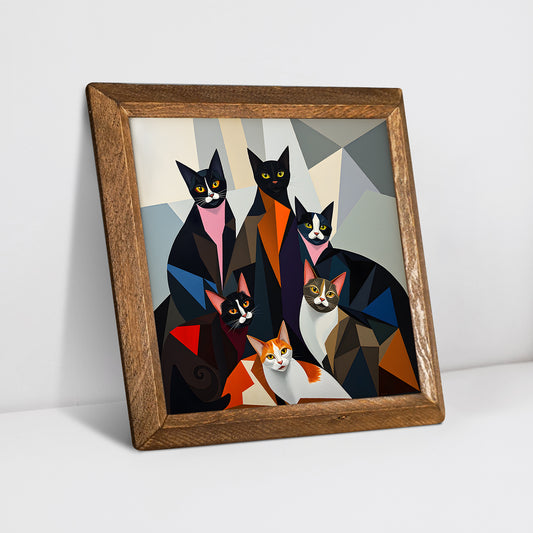 Geomeowtry Framed Stone Wall Art