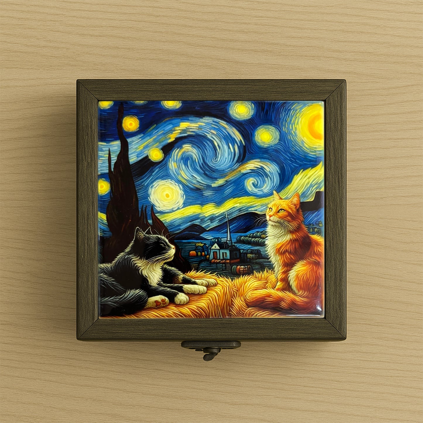 Starry Night Cats Tile Box