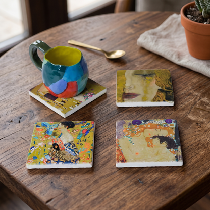 Gustav Klimt Style Stone Coaster Set