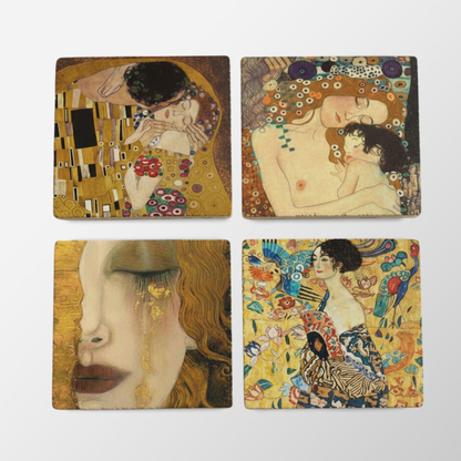 Gustav Klimt Style Stone Coaster Set